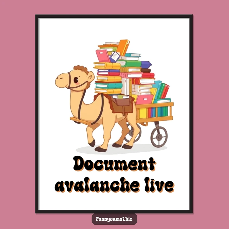 Funny Camel's Document Overload Digital Art: Hilarious Wall Decor, Perfect Funny Gift