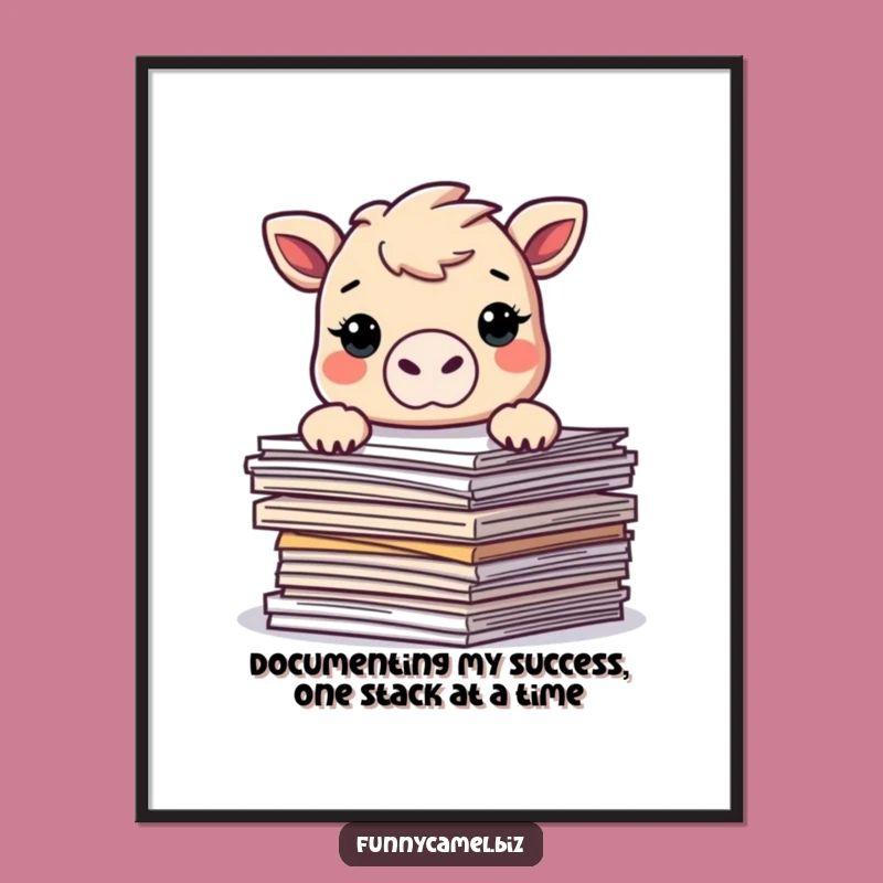 Funny Free Printable Wall Art: Kawaii Camel Over Docs - Downloadable Art