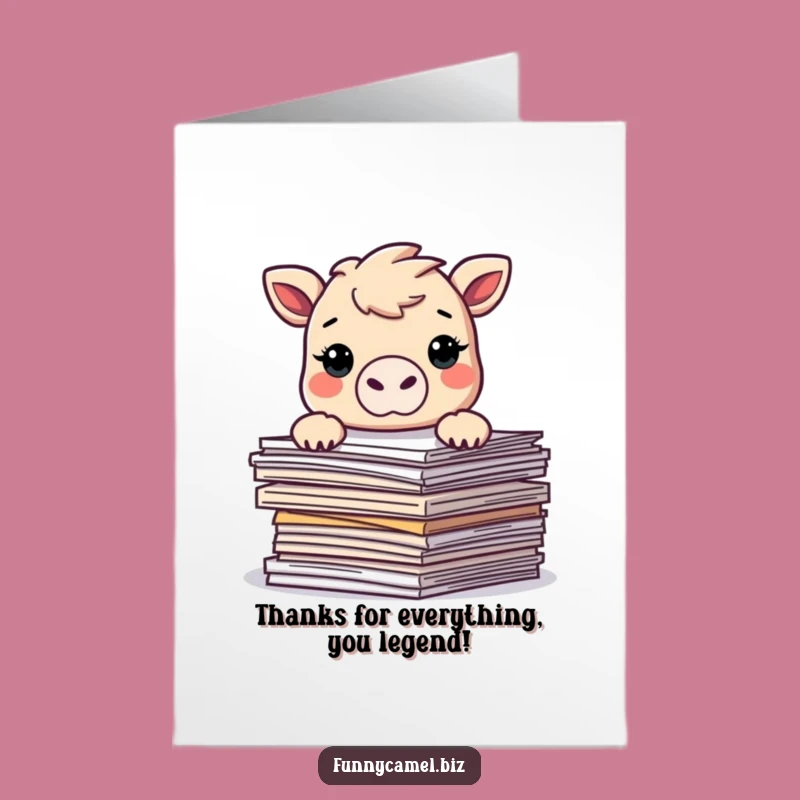 Funny Free Printable Thank You Card: Kawaii Camel Over Documents - DIY Gift