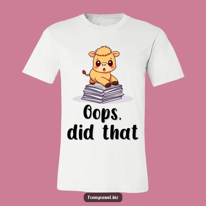 Funny Tripping Camel T-Shirt, Comical Graphic Tee for Paper-Loving People